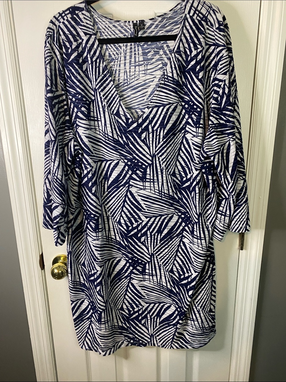 Portocruz Beach Cover Up White And Blue Palm -Print Size 3X